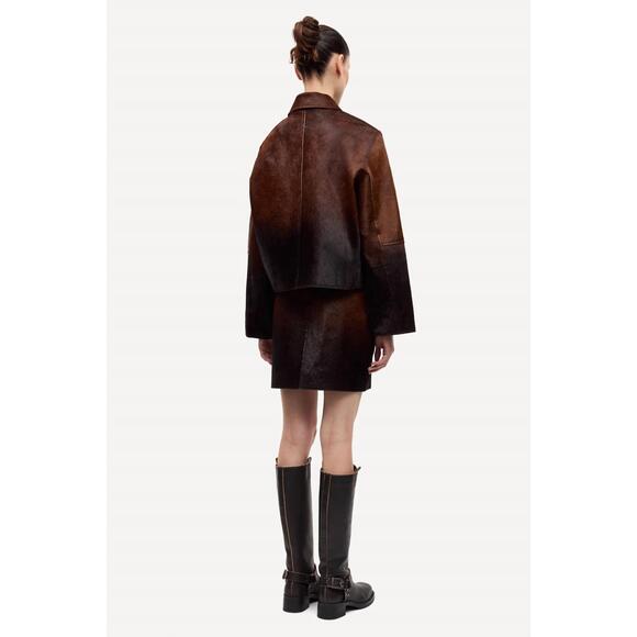 NEW SAMSOE salylo leather jacket in dark brown dip dye - Picture 3 of 3